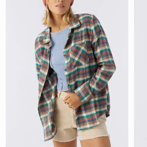 O’NEILL Women’s Logan Multi Colored Plaid LS Button Front Flannel Shirt SZ Large